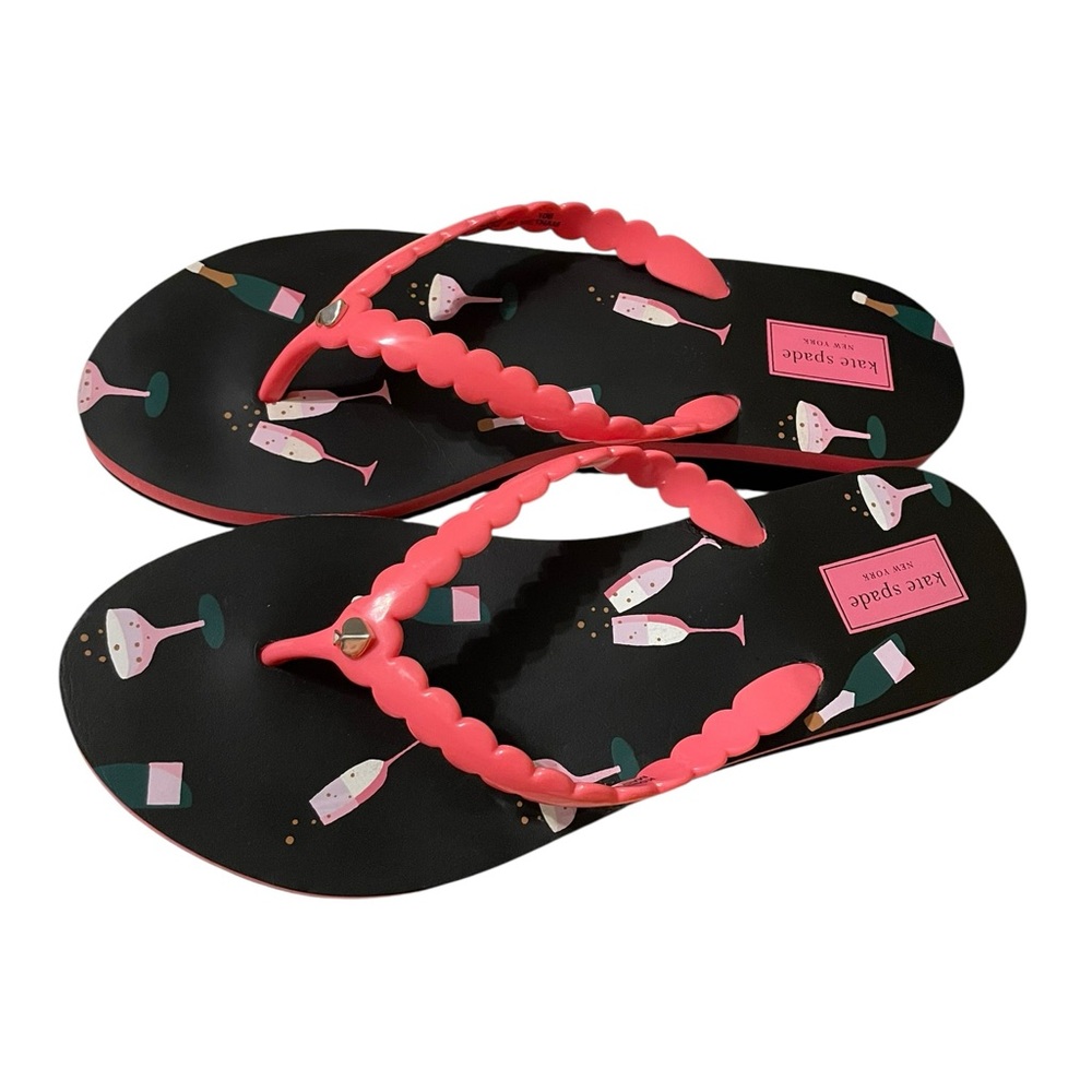 Kate Spade New York Megan Champagne Flip Flop Sandals Black Pink Size 10 NWOT - Picture 10 of 16